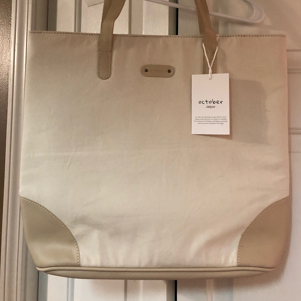 October Jaipur Vegan Leather and Canvas Tote Bag